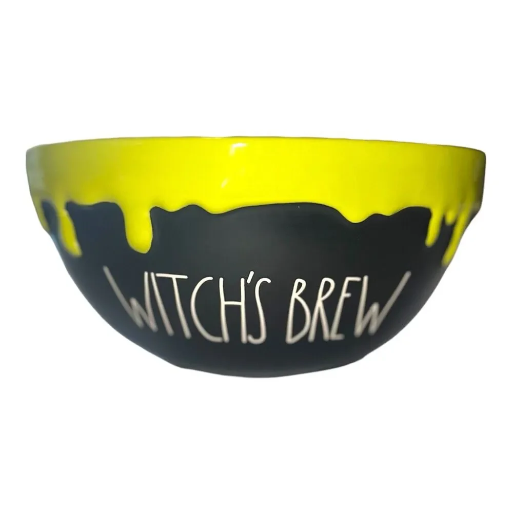 RAE DUNN Halloween WITCH'S BREW Black  TOXIC Green Slime Drip Bowl, NEW 7”